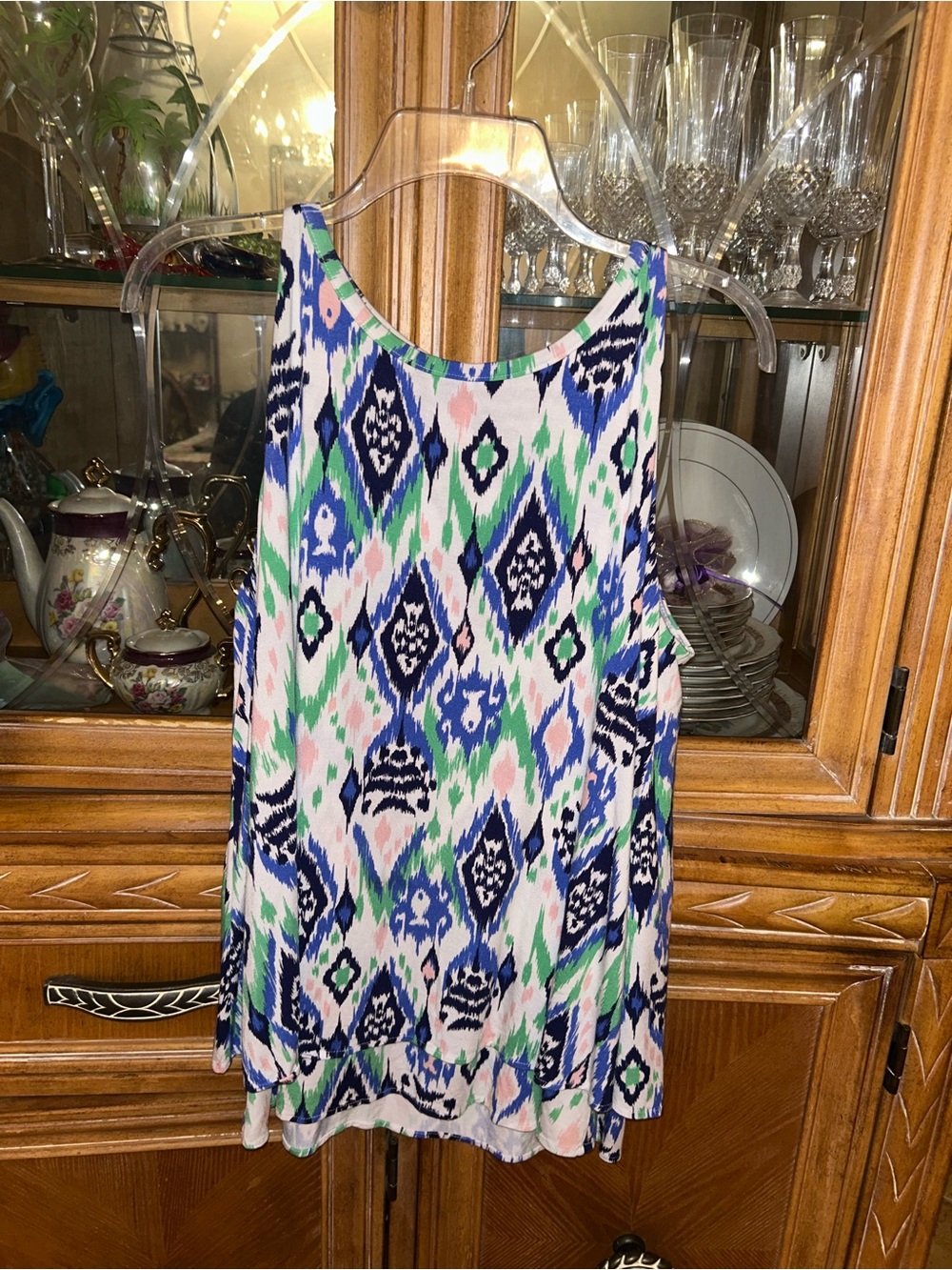 Tori Richard Ikat-Print Tank Top in Blue, Green & Pink